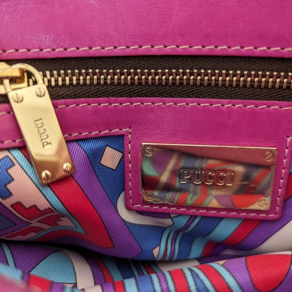 Emilio Pucci RARE canvas and magenta leather satchel/crossbody with lock and key - Picture 3 of 14